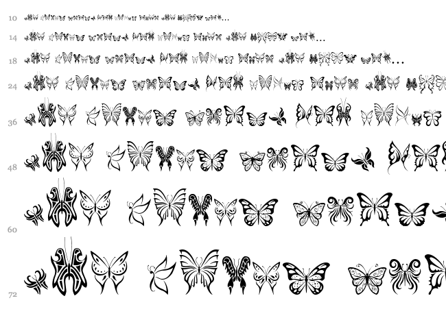 Tribal Butterflies font waterfall